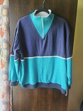Blast Colorblock Quarter-Zip Pullover Sweatshirt - Teal & Navy Size 1X